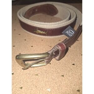 Brighton Mens 44 Belt Brown Leather Tan Canvas Marlin Fish Nautical USA E6218